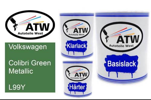 Volkswagen, Colibri Green Metallic, L99Y: 1L Lackdose + 1L Klarlack + 500ml Härter - Set, von ATW Autoteile West.